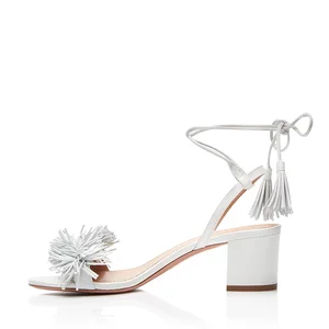 Block Heel Sandals with Fringe Women Heeled Tassel Sandal for Ladies