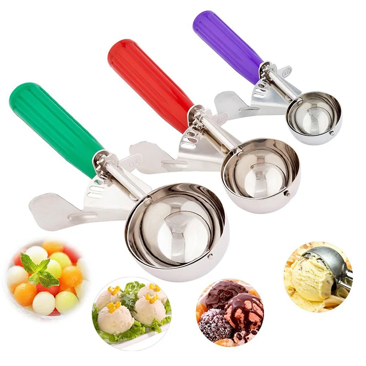 OWAY Ice Cream Scoop Set of 3, Cookie Scoop with Trigger Release Stainless  Steel Cupcake Scoop for Meatball, Melon, Muffin