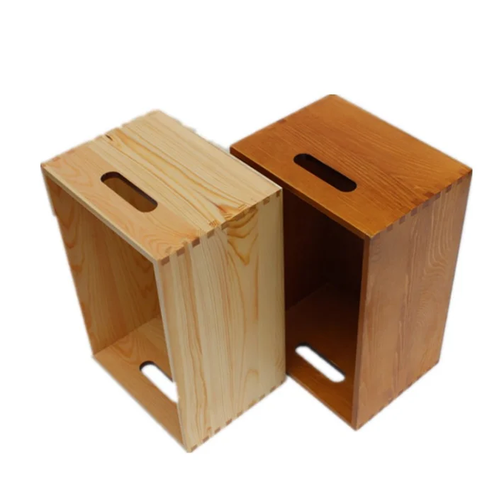 Handle Style Custom Design Wood Storage Box Without Lid