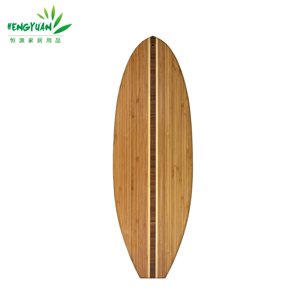 Tropical Bamboo Surfboard Shaped Cutting Board: Islands Stamp