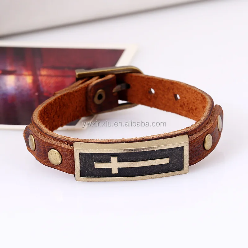 Unisex Leather Bracelet with Engraved Cross - ERESI SS034