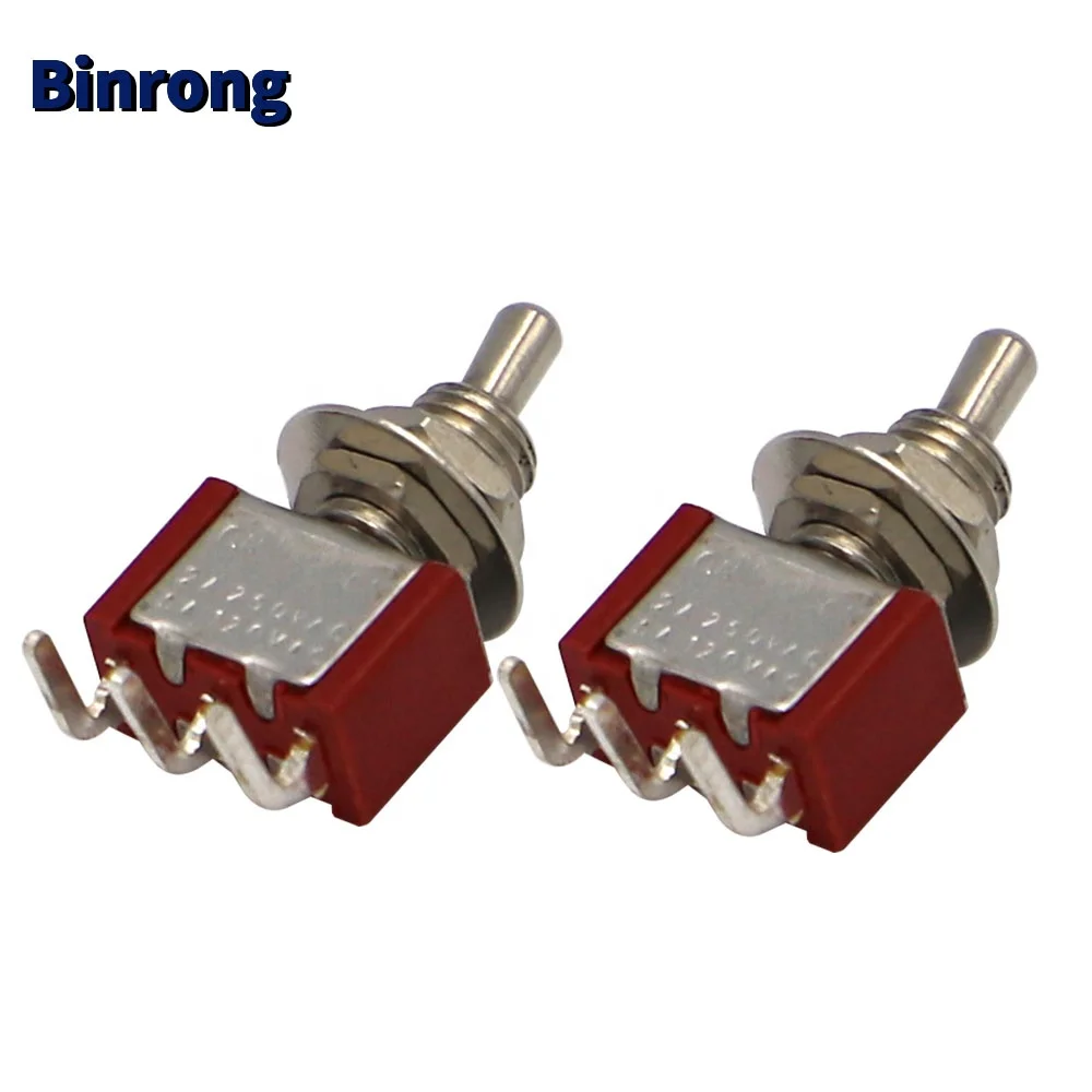 MTS Mini SPST on on Right Angle  PCB Short Handle Red Toggle Switch