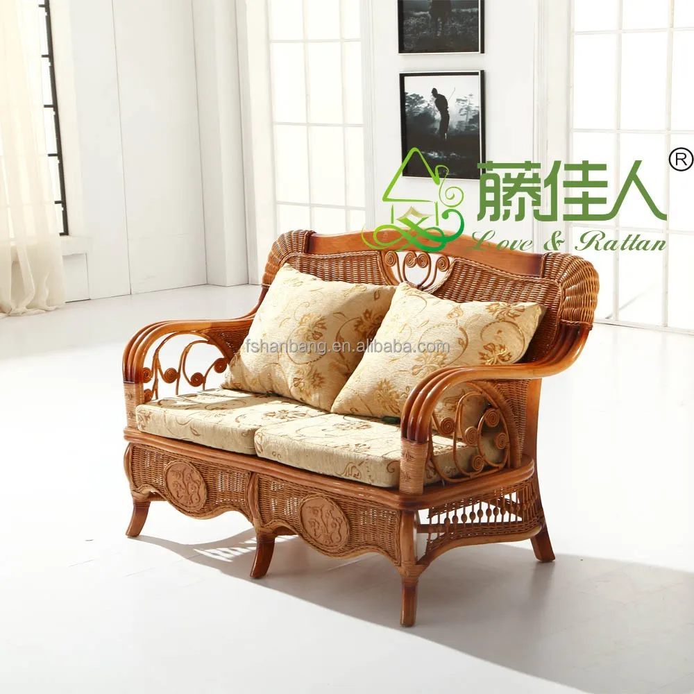 Natural Rattan Sofa Wood Frame Cane Couch with Upholstery Seat Cushion -  China Rattan Couch, Cane Sofa