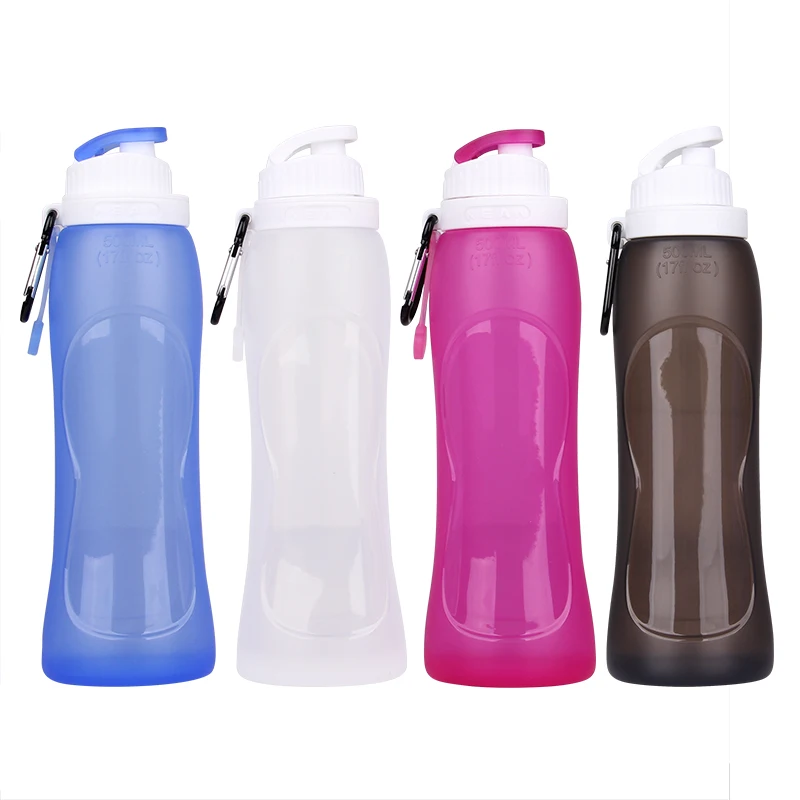 Botella de agua plegable, botellas de agua plegables de silicona para  viajes, diseño fácil de transportar y tamaño compacto, sin BPA, 20 onzas  (rosa)