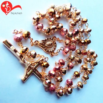 Virgin Mary Long Rosary Bead Chain Cross Pendant Necklace