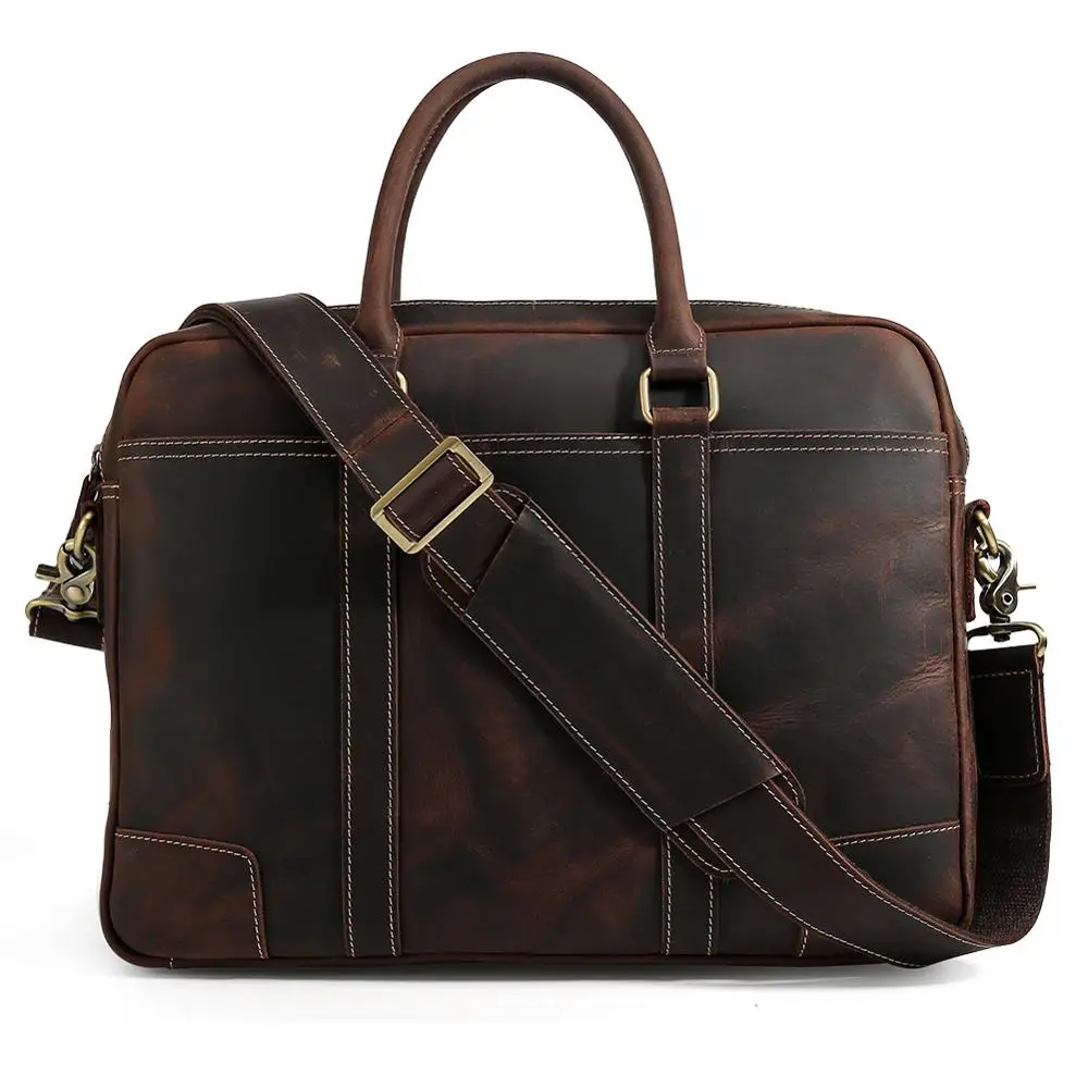 Tiding Custom Men Handmade Men Crazy Horse Genuine Leather Bags Full Grain Cowhide Briefcase