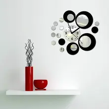 Free Shipping Modern Circles Acrylic Mirror Style Wall Clock sticker Removable Decal Art Sticker Decoration