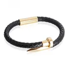 Leather Bracelet Personalized High Quality Stainless Steel Men Weave Luxury Nail Leather Bracelet With Charm