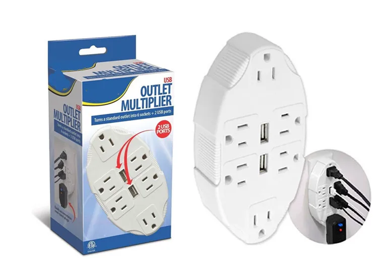 6 Outlets ABS USB Multiple Outlet Switch Multiplier Port Plug Universal Electric Plugs Plate