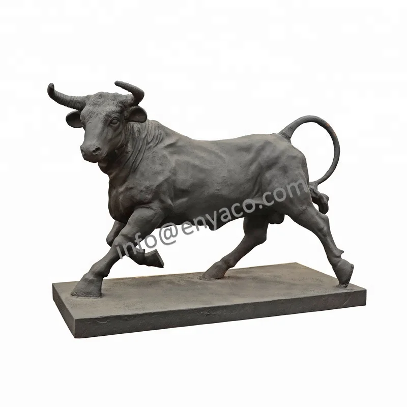 Giant Iron Casting Lifesize Charging Bull Statue Figure on Plinth, Garden Lawn Ornaments Large Animal Sculpture