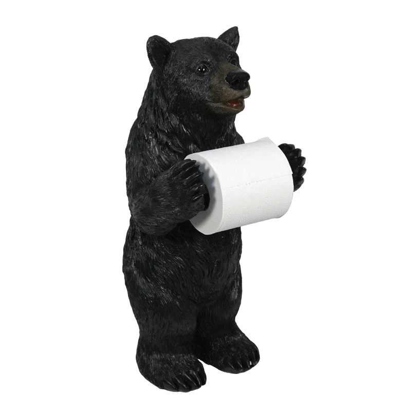 Hand Paint Polyresin Standing Black Bear Toilet Paper Holder Buy Hand