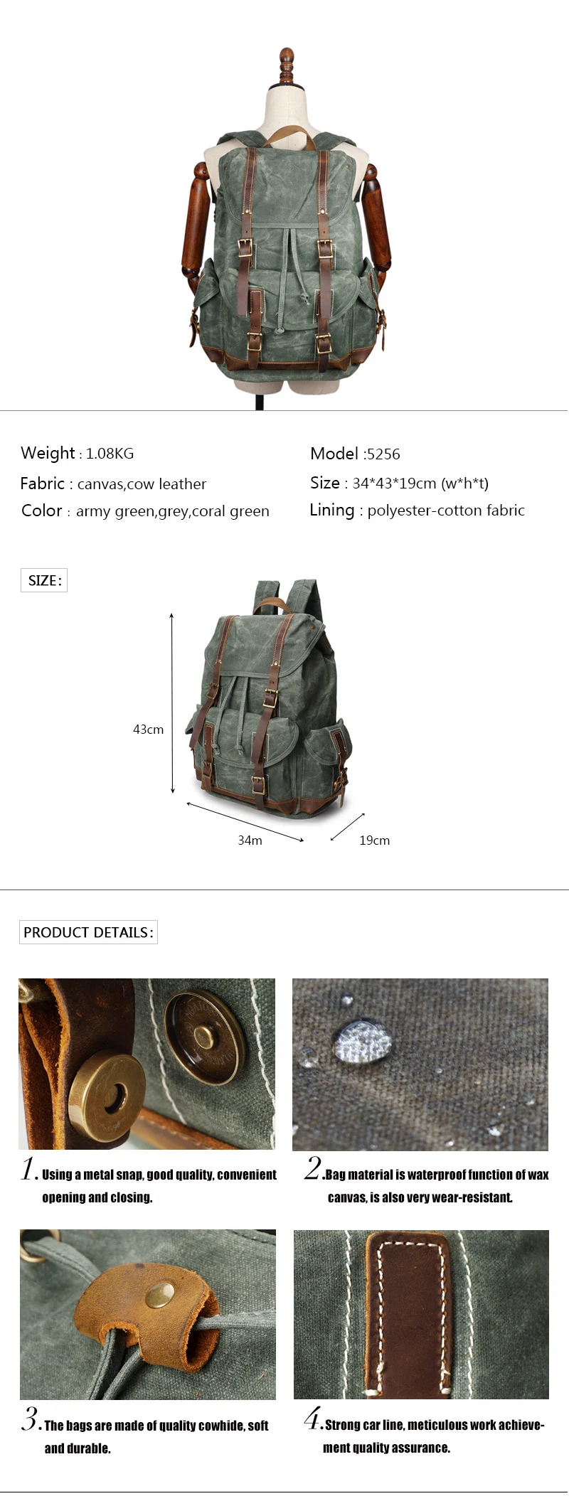 Vintage Hiking Pack - Waxed Canvas Camping Backpack Vintage Hiking Pack - Waxed Canvas Camping Backpack