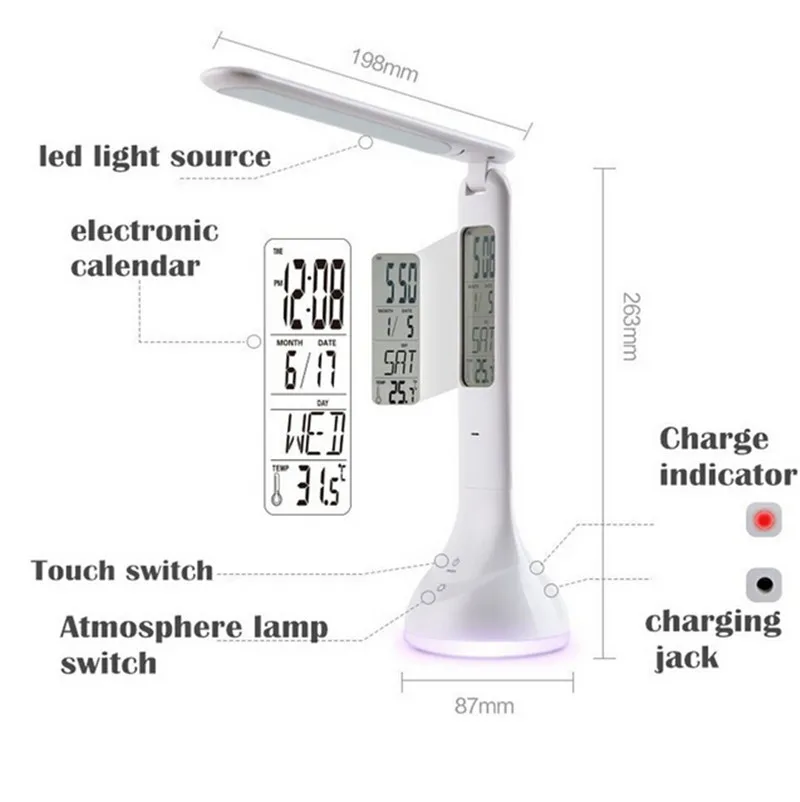 Office Reading a Table Lamp Led with Calendar and Clock