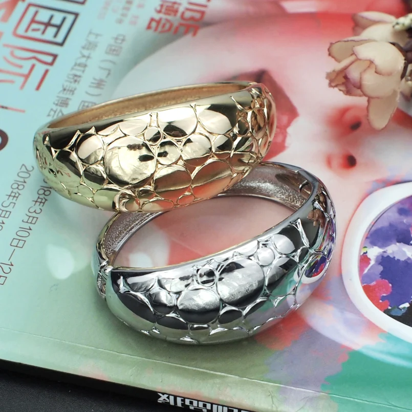 Punk Rough Surface Alloy Big Bangles Bracelets Trend Gold Plated Statement Hand Cuff Indian Jewelry Wholesale