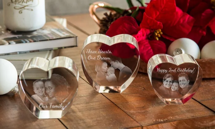 3D лазерные подарки один средний 3D индивидуальный фото-кристаллический блок в форме сердца деловой сувенир подарок