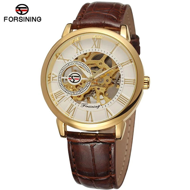 Forsining 8099 Automatic Watches Design Transparent Genuine Red Black Belt Top Brand Luxury Clock Skeleton Men Automatic Watches