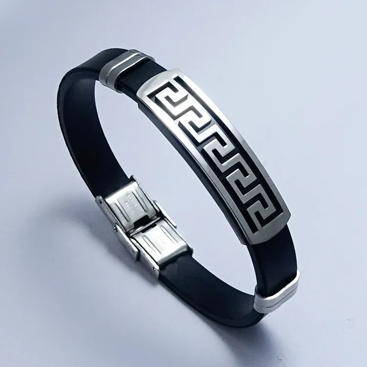 Gleamart Men's Black Titanium Steel & Silicone Bracelet - Simple Style, Adjustable, Gift For Dad, Husband, Friends - View #4