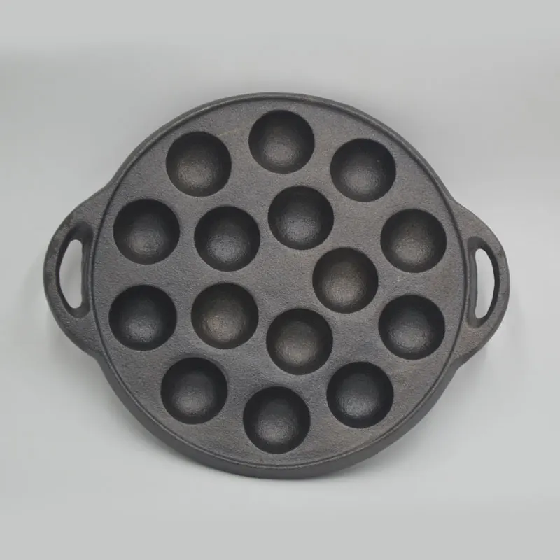 Bruntmor Cast Iron Mini Cake Pan for Baking Biscuits, 15 Hole Takoyaki Pan