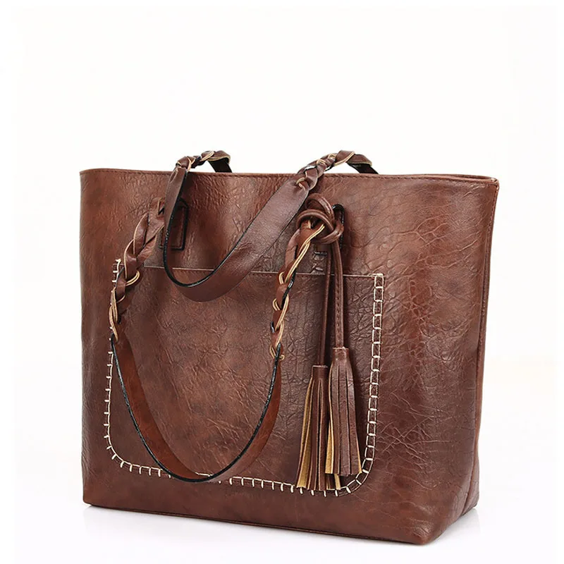 Laidan Women Shoulder Bag PU Leather Tote Handbag Shopping Bags Soft Leather Lady Purse Bags-Brown, Adult Unisex, Size: 33*12*32CM