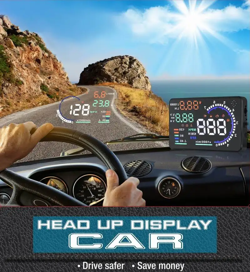 A8 5.5" Car HUD Head Up Display OBDII OBD2 Speed Warning System Fuel Consumption