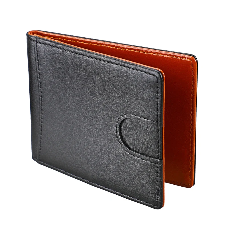 Travel Wallet RFID Blocking Bifold Slim Genuine Leather Thin Minimalist Front Pocket