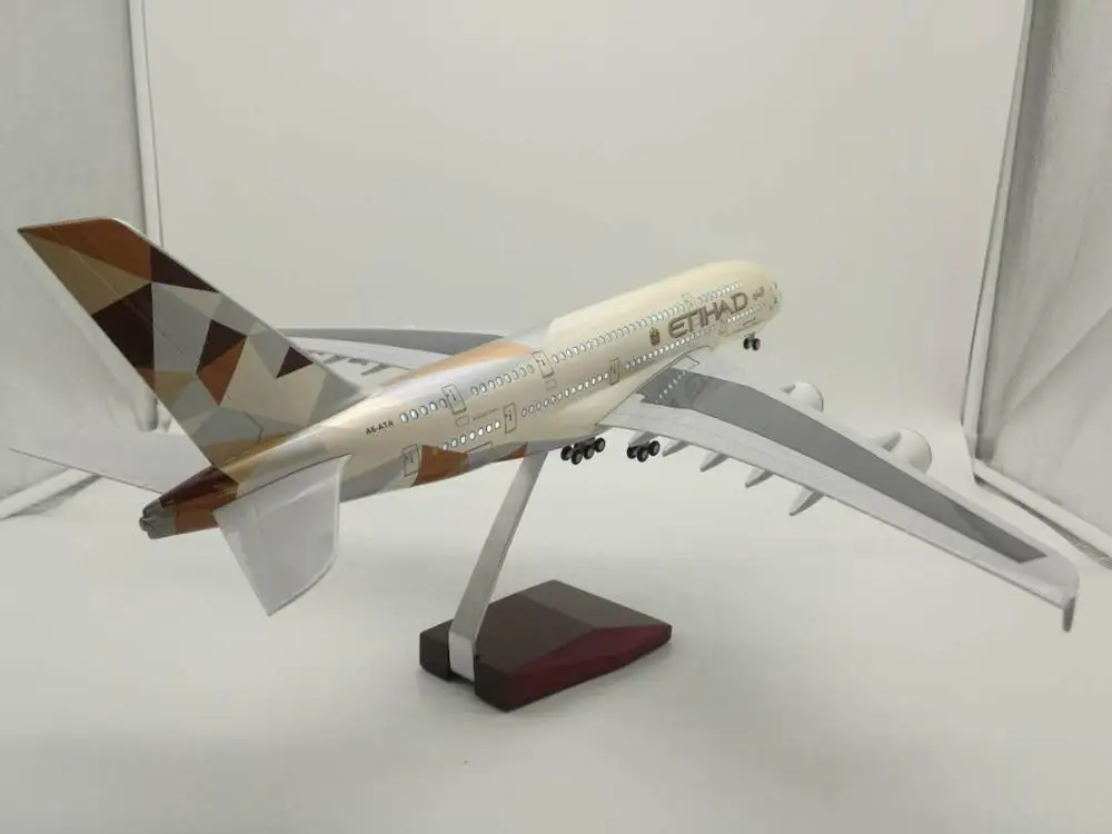 High Quality Etihad A380 LED Aircraft Model Voice Control Passenger  Model 1:160 46cm Resin Airplane Model