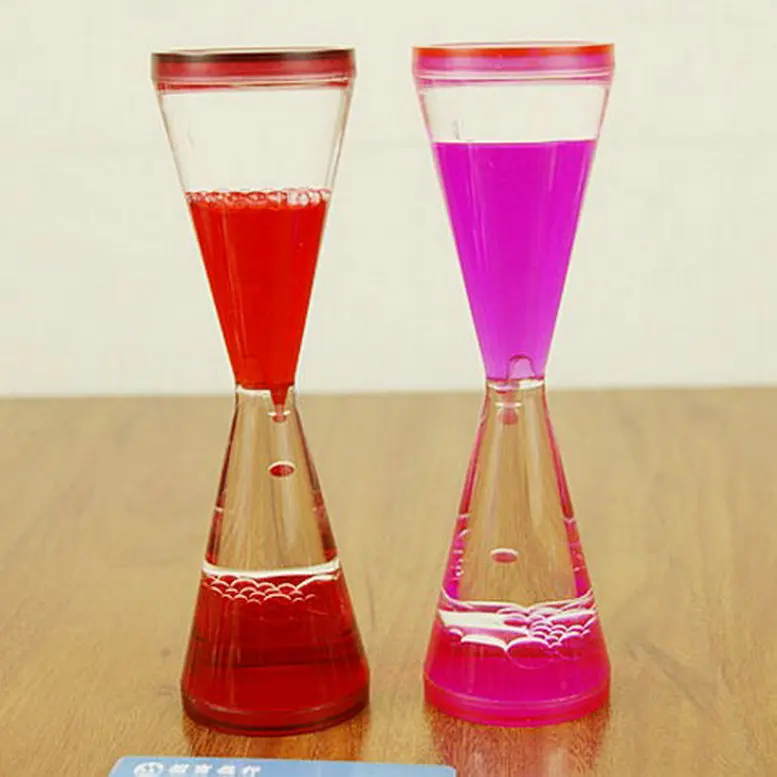 New Design Innovative Product Ideas Color Water Drip Sand Timer Acrylic Oil Liquid Hourglass Decoration