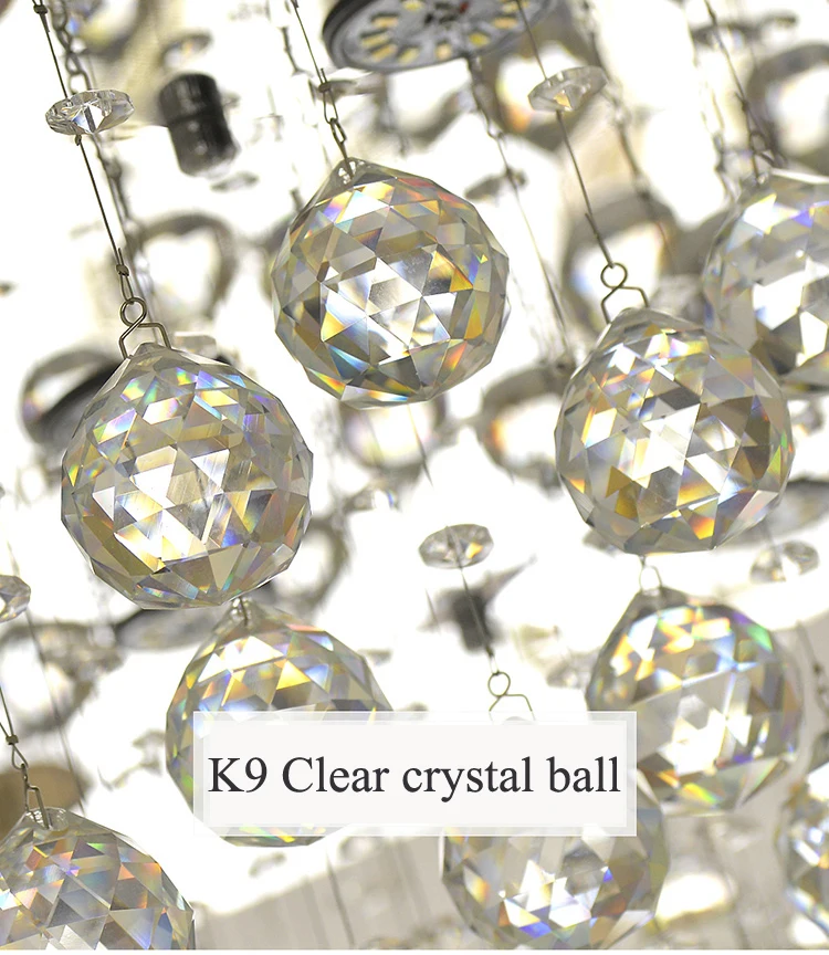 Round Shade Hanging Light LED K9 Crystal Ceiling Chandelier Lamps for Hotel Room Decor