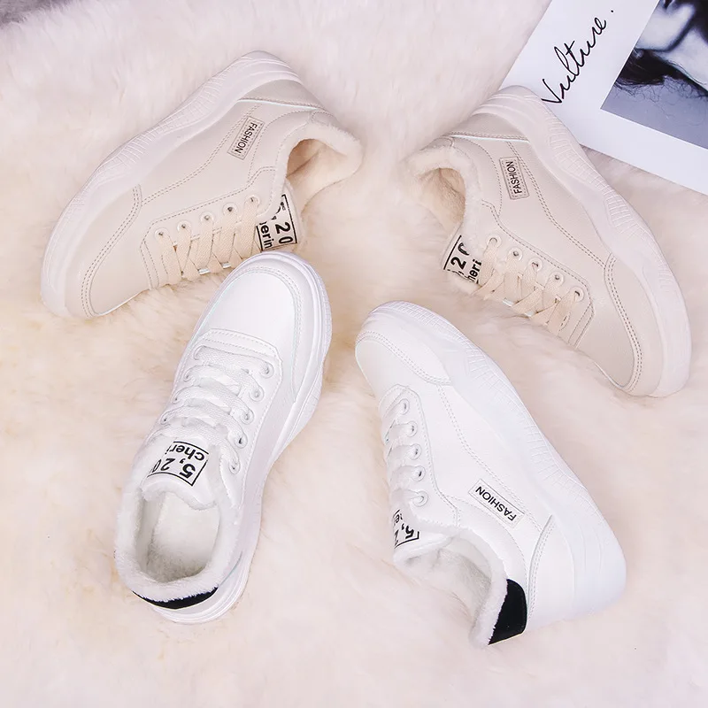 Оптовая продажа, китайские уличные зимние кроссовки для молодых женщин, повседневные кроссовки из ПУ кожи с плоской подошвой