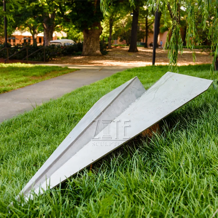 Outdoor Garden Art Polished Metal Aircraft Statue Stainless Steel Airplane Sculpture