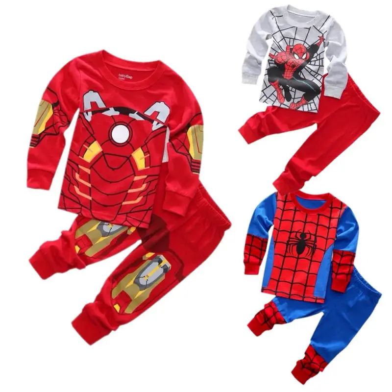 New Spider man Iron man Pajamas Kids Sleepwear Baby Boys Nightwear Pyjamas sets