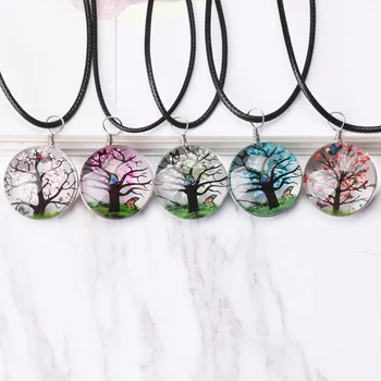 Luyun Clear tree of life dry flower glass necklace round handmade vintage dried flower glass necklace