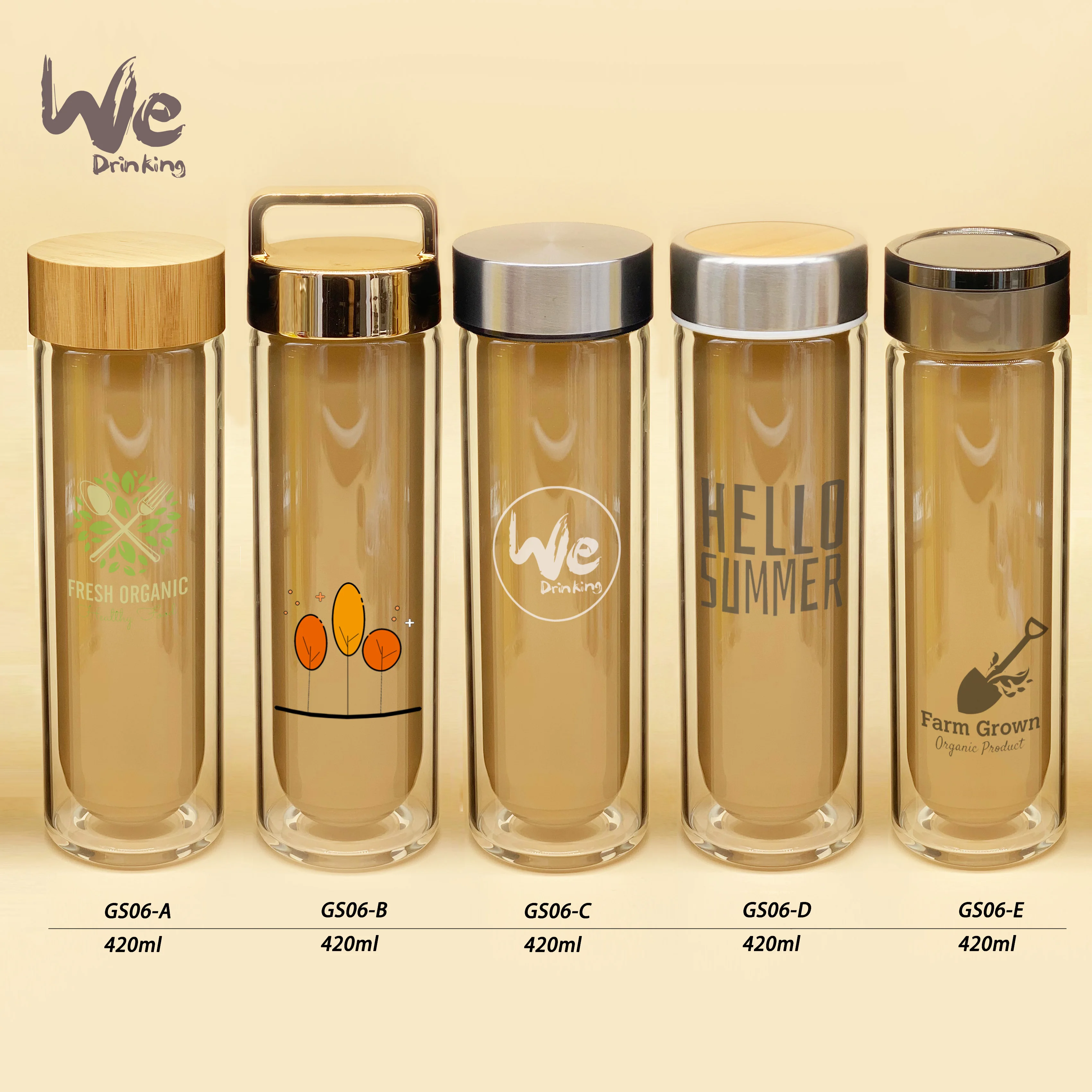 Glass 2Go Thermo Bottle with Strainer Filter and  Bamboo Cover for Outdoor Travel Office Hot and Cold Drink