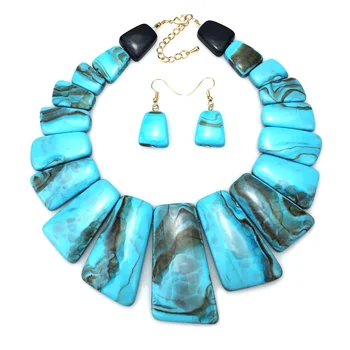 Bohemian Big Colouration Resin Indian Jewelry Sets Women Ethnic Design Statement Choker Necklace Earrings Sets