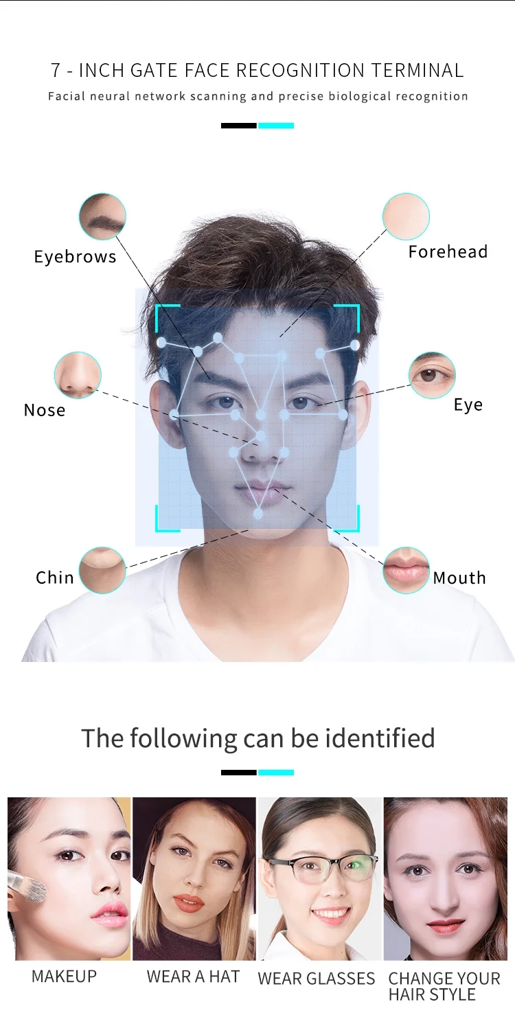 7/8 inch biometric  face recognition door access control  system dynamic camera facial recognition machine