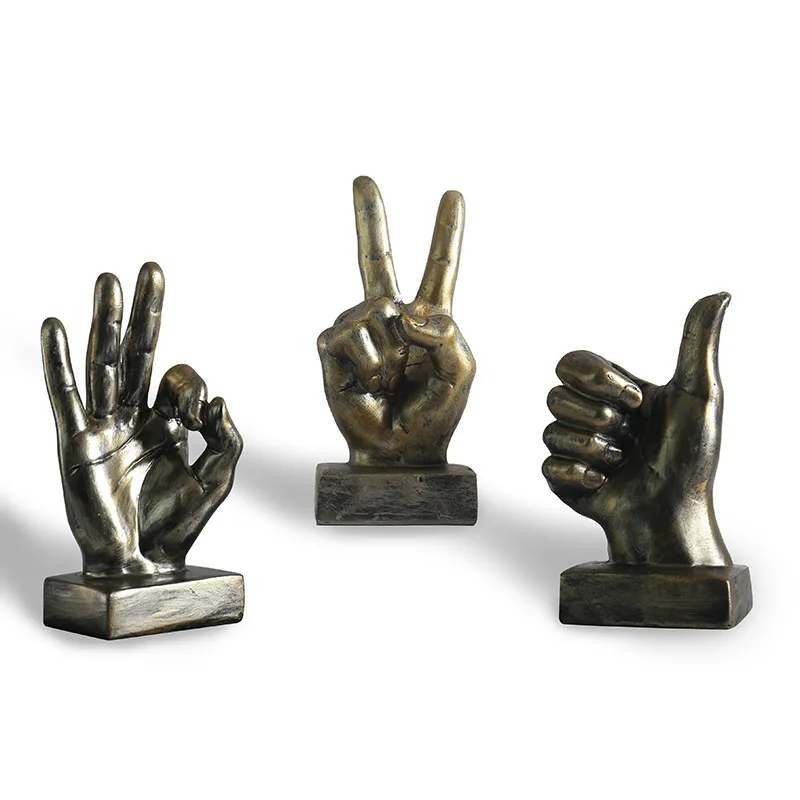 Vittoria Dita D'oro Lependor Statue di gesti delle dita Decorazione scultura a mano Mano resina scultura decorazioni per casa e ufficio 
