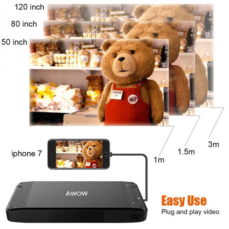 Видеопроектор AWOW S2 DLP LED Pico для iPhone 5/6/7/8, 100 лм, портативный мини-проектор карманного размера