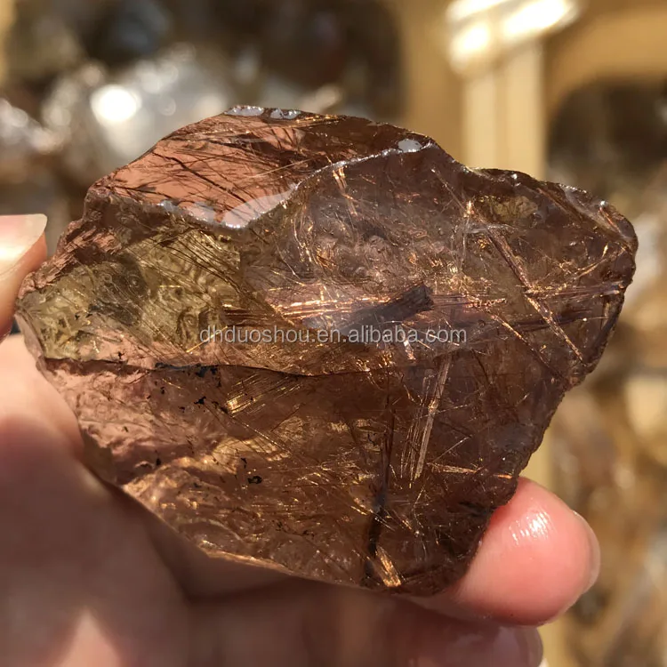 Natural Gold Rutilated Quartz Rough Stone Cupreous Rutilated Crystal Raw