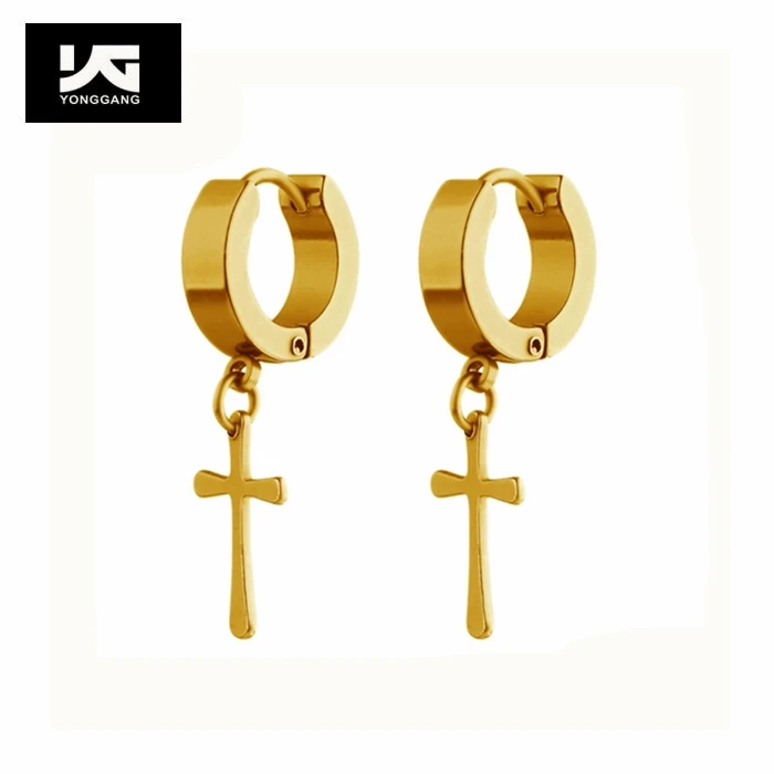 Stainless Steel Cross Hoop Earrings Cross Dangle Hinged Hoop Earrings