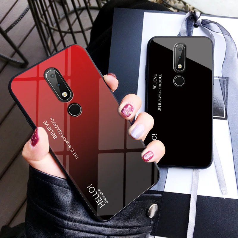 Simple Gradient Tempered Glass Hard Case With Soft Frame Cover for Nokia X6 7 Plus 8 3.1 Plus 7.1 X7 3.1 Plus 9 Phone Coque Capa
