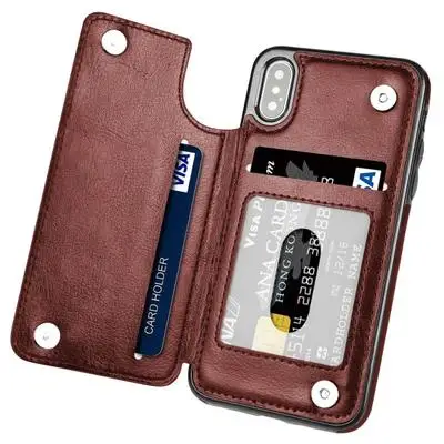 8 Plus 7 Plus 6/6s Plus en cuir véritable Portefeuille avec poche de carte de crédit Coque marron pour iPhone XS Max Housse étui case cover pochette 