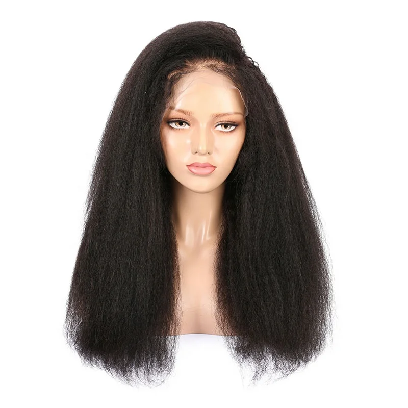 Wholesale Cuticle Aligned Swiss 180% Density Yaki Straight Front Lace Wigs Full and  Thick High Quality 100% Virgin Human Hair