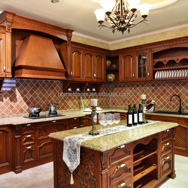 Kitchenette Open Type Red Oak Wood Kitchen Cabinet Kitchen Pantry Cupboards