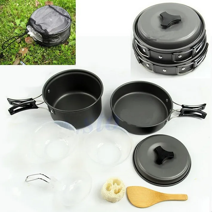 Camping Cooking Set Outdoor Cookware Cook Pan Hiking Picnic Pot Stainless Steel