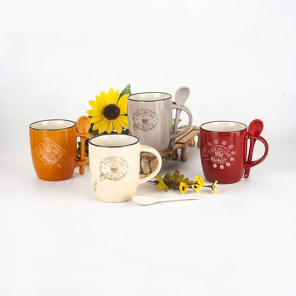 320ml Two Tone Custom Shape Stackable Ceramic Coffee Mug with logo