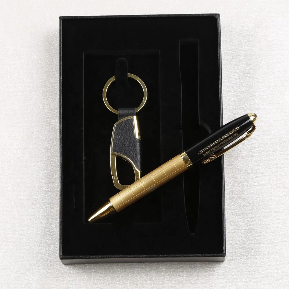 
Золотистая Мужская корпоративная ручка, подарочный набор для рекламы, ручка с брелоком 