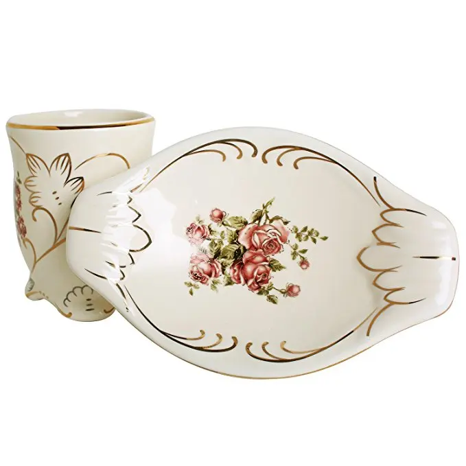 5piece Ceramic Red Rose Bathroom Accessories Set With Soap Dispenser