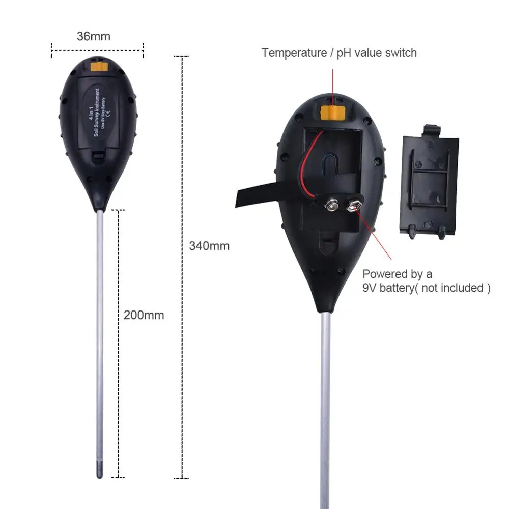 Hot Sale Digital 4 in 1 Soil PH Meter Professional LCD Display Temperature Moisture Sunlight PH Garden Plants Soil Tester Meter