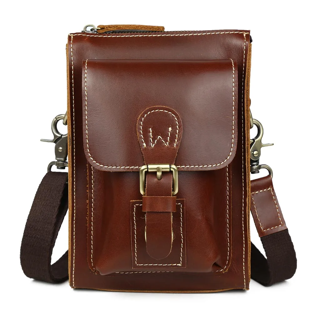 Riñonera de cuero auténtico para hombre, bolso cruzado con