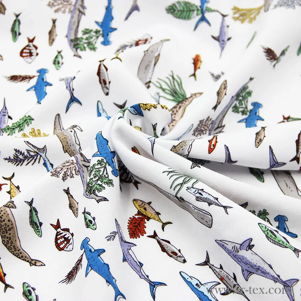 Высококачественная 140gsm вискозная цифровая ткань с принтом рыбы для мужской повседневной рубашки